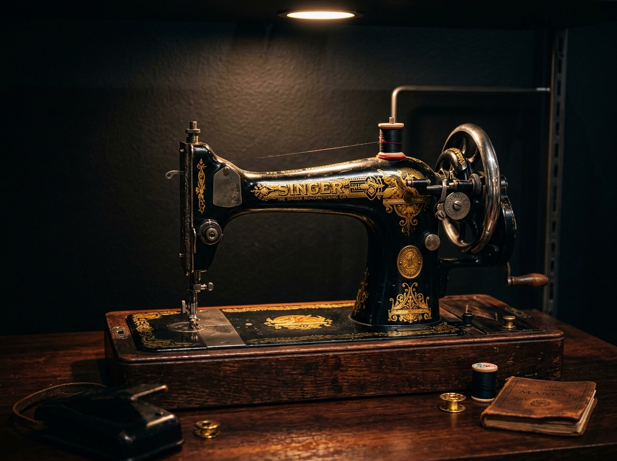 Antique Singer sewing machine with gold filigree